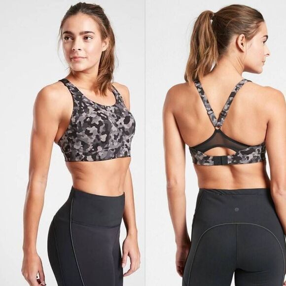 Athleta Women's 36B Gray Camo Soft Touch Racerback Advance Sports Bra - Picture 1 of 6